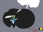 air_compressor air_inflation anthro big_breasts big_butt black_body blue_clothing blue_hat blue_headwear blue_leotard breasts butt butt_expansion butt_squish clothing creaking dialogue electronics expansion female footwear green_eyes green_inner_ear green_mouth grey_background groan hand_on_butt hand_on_own_butt hat headgear headphones headwear hose hose_in_butt hose_inflation huge_butt huge_thighs hyper hyper_butt hyper_inflation inflation leotard machine motion_lines onomatopoeia open_mouth popping presenting presenting_hindquarters shoes simple_background solo sound_effects speech_bubble squish swelling text thick_thighs three-quarter_view white_clothing white_ears white_footwear white_leotard white_shoes beeblimp jalpunny third-party_edit project_turboblast tempo_(project_turboblast) lagomorph leporid mammal rabbit robot 2025 color_edit colored digital_media_(artwork) english_text hi_res