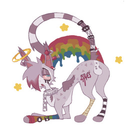 alternate_color alternate_costume alternative_fashion anus badge balls bandage body_writing butt clothing collar drugs ear_piercing emo feral footwear fur genital_piercing genitals glistening_eyelids hair halo legwear lock looking_back male nude open_mouth piercing pills presenting presenting_anus presenting_balls presenting_hindquarters rainbow scene_(fashion) scrotum_piercing simple_background socks solo stockings text tongue wings x_anus clockstops3am conditional_dnp warriors_(book_series) ashfur_(thunderclan) domestic_cat felid feline felis mammal digital_media_(artwork) english_text flat_colors