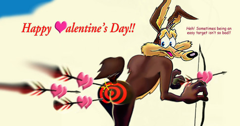 4_fingers abstract_background anthro arched_back arm_tuft arrow_(weapon) arrow_pointing_to_butt back_muscles back_tuft belly bent_over biped black_nose blue_eyes blue_sky bow_(weapon) brown_body brown_fur brown_text bubble_butt butt butt_focus butt_pose butt_torture butthurt chest_tuft cloud cloudy_sky countershade_torso countershading dialogue elbow_tuft eyebrows fingers fur glance glancing_back glistening glistening_eyes happy_valentine heart_symbol holding_arrow holding_bow_(weapon) holding_object holding_ranged_weapon holding_weapon holidays humanoid_hands looking_back male motion_lines multicolored_body multicolored_fur nude open_mouth pain pleading_eyes pose presenting presenting_hindquarters raised_eyebrows raised_finger raised_tail ranged_weapon rear_view red_text shocked shot_in_butt shoulder_blades shoulder_tuft sky solo speed_lines spine standing star_symbol surprised tail tan_belly tan_body tan_eyebrows tan_fur target target_on_butt text tuft two_tone_body two_tone_fur weapon white_sclera wide_eyed wide_hips mreiof looney_tunes valentine's_day warner_brothers wile_e._coyote canid canine canis coyote mammal 2013 colored comic_sans detailed digital_drawing_(artwork) digital_media_(artwork) digital_painting_(artwork) english_text painting_(artwork) pinup shaded