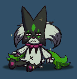 black_body black_fur blush blush_lines cape claws clothing eyelashes facewear fur green_body green_cape green_clothing green_fur green_hair green_tail hair mask multicolored_clothing pawpads pink_body pink_eyes pink_pawpads tail two_tone_clothing halfbaked-hope nintendo pokemon generation_9_pokemon meowscarada pokemon_(species) 2023 digital_media_(artwork) low_res