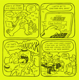 anthro bodily_fluids boots clothing computer cum cum_on_face cum_on_own_face cum_on_self edging electronics female footwear furniture genital_fluids laptop lube male masturbation pawpads profanity shoes sofa speech_bubble tattoo text tissue critterdome alligator alligatorid canid canine canis crocodilian domestic_dog mammal reptile scalie comic english_text hi_res