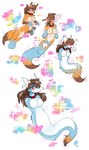 anthro blue_body blue_fur blush breasts brown_hair collar featureless_breasts featureless_crotch female fur hair legless limb_regression missing_arm nude orange_body orange_fur solo species_transformation transformation white_body white_fur the-chu nintendo pokemon canid canine dratini fox generation_1_pokemon mammal pokemon_(species) taur hi_res