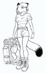 2002 anthro arctic_fox boots breasts canid canine canteen chakona_space clothing dipstick_ears dipstick_tail ear_markings female footwear fox fur greyscale hair mammal markings midriff monochrome multicolored_ears multicolored_tail navel signature solo tail tail_markings trina_snowfox true_fox unknown_artist unknown_artist_signature water_canteen