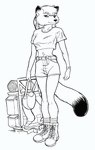 2002 anthro arctic_fox boots breasts canid canine canteen chakona_space clothing dipstick_ears dipstick_tail ear_markings female footwear fox fur greyscale hair mammal markings midriff monochrome multicolored_ears multicolored_tail navel shoes signature solo tail tail_markings trina_snowfox true_fox unknown_artist unknown_artist_signature water_canteen