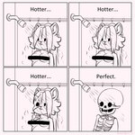 anthro bone border censor_bar cheek_tuft death facial_tuft female nude overweight overweight_anthro overweight_female shower simple_eyes skeleton solo tuft white_border tiggybloom marzipan_(spottedtigress) 2021 censored monochrome multiple_images