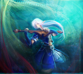 blue_eyes bowed_string_instrument female hair holding_object long_hair looking_at_viewer musical_instrument not_furry playing_music playing_violin solo string_instrument violin white_hair tsampikos elf humanoid