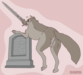 anus backsack balls butt feral genitals male presenting presenting_hindquarters question_mark rear_view solo weapon xenoyia dark_souls fromsoftware great_grey_wolf_sif canid canine canis mammal wolf hi_res