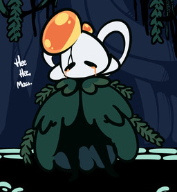 anthro black_body black_exoskeleton bodily_fluids clothed clothing corruption crying dialogue exoskeleton front_view laugh leaf_clothing male orange_body solo standing tears text vocalization white_body white_exoskeleton thefablednekos hollow_knight_(franchise) team_cherry fan_character the_infection_(hollow_knight) wandering_sadness_(thefablednekos) arthropod infected_(species) vessel_(species) 2022 digital_media_(artwork) english_text hi_res
