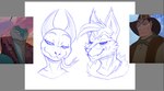 anthro black_sclera duo horn male reference_image smile smug smug_expression smug_face smug_grin meatboom disney mythology space_station_13 the_rescuers_(disney) the_rescuers_down_under blitz_wulfen joanna_the_goanna canid canine canis dragon human mammal mythological_creature mythological_scalie reptile scalie snake unathi wolf 2022 sketch