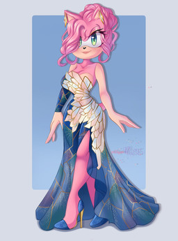 anthro biped breasts cleavage clothed clothed_anthro clothed_female clothing countershade_arms countershade_face countershade_torso countershading curvy_figure dress ear_piercing eyelashes female female_anthro footwear gown green_eyes hair high_heels iridescent lipstick long_dress looking_at_viewer makeup medium_breasts piercing pink_body pink_hair pointy_ears pose shoes simple_background smile solo split_dress standing tail text thick_eyelashes wavy_hair dayanrose sega sonic_the_hedgehog_(series) amy_rose eulipotyphlan hedgehog mammal artist_name digital_drawing_(artwork) digital_media_(artwork) full-length_portrait hi_res portrait shaded soft_shading watermark