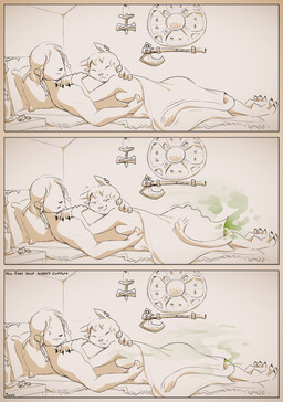 anthro axe barefoot bedding black_finger_claws black_toe_claws blanket blush blush_lines bodily_fluids braided_hair breasts candle claws cuddling duo ear_piercing ear_ring eyes_closed fart fart_cloud featureless_face feet female finger_claws gem green_fart_cloud hair holidays lit_candle male male/female motion_lines on_top_of_another piercing relieved ring_piercing shield side_boob sleeping smile sweat sweatdrop tail text toe_claws under_covers weapons_on_wall jubb bethesda_game_studios microsoft skyrim the_elder_scrolls valentine's_day felid human khajiit mammal 2024 artist_name english_text hi_res