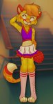 anthro blush bottomwear cheek_tuft cheerleader cheerleader_outfit claytonh clothed clothed_anthro clothed_male clothing cowboy_clayton cowboyclayton crossdressing facial_tuft femboy fluffy fluffy_ears fluffy_tail footwear fur fur_markings hair legwear looking_away looking_up male male_anthro markings midriff nervous nervous_smile orange_body orange_fur pink_nose pom_poms red_body red_fur short_hair skinny_male skirt small_waist socks solo spots standing tail thigh_highs topwear tuft yellow_body yellow_fur young young_male clayton_h chas_the_cheetah cheetah felid feline mammal pantherine colored digital_drawing_(artwork) digital_media_(artwork) hi_res ibispaint_(artwork)