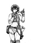 belt bikini bikini_bottom clothing electronics eyewear female food gesture gloves goggles gun hand_gesture handwear headgear headphones headset holster holstered_pistol knee_pads midriff military_helmet navel popsicle ranged_weapon scar shaka_sign solo swimwear topwear two-piece_swimsuit utility_belt vest weapon hladilnik samantha_thott canid canine canis domestic_dog mammal 2025 black_and_white hi_res monochrome