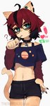 5_fingers ahoge alchemical_symbol anthro bottomwear breasts claws clothed clothing crop_top eye_bags eyewear female female_anthro finger_claws fingers fur glasses hair jupiter_(planet) kemono midriff multicolored_body multicolored_fur multicolored_hair navel question_mark shirt short_hair shorts small_breasts solo symbol tail topwear wearing_glasses yoako aeiou_(yoako) domestic_cat felid feline felis mammal 2022 digital_media_(artwork) hi_res portrait three-quarter_portrait