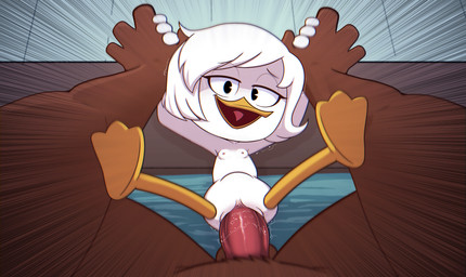 age_difference anthro bodily_fluids brown_body brown_fur duo erection feet female flat_chested fur genital_fluids genitals hair hand_holding huge_penetration looking_at_viewer lying male membrane_(anatomy) nipples nude on_back open_mouth penetration penis sex short_hair smile solo_focus spread_legs spreading toes vaginal_fluids vulva webbed_feet white_body young young_anthro young_female young_penetrated younger_penetrated tunicorp disney ducktales ducktales_(2017) webby_vanderquack anatid anseriform avian bird duck absurd_res hi_res