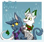 2024 absurd_res ambiguous/ambiguous ambiguous_gender artist_name basttard big_claws black_eyebrows black_scarf black_shell black_spots blue_background blue_text blush blush_lines border bori_(neopets) cheek_tuft christmas_neopet claws darigan_neopet dipstick_ears duo ear_markings english_text eyebrows facial_tuft fangs feral fur green_ears green_eyes green_inner_ear green_scarf green_tail_tuft grey_body grey_claws grey_ears grey_fur grey_tail head_tilt head_tuft hi_res holly_(plant) holly_on_tail intraspecies looking_aside markings mouth_closed multicolored_ears multicolored_scarf neopet_(species) neopets open_mouth pink_inner_ear pink_tongue plant purple_scarf red_eyes red_scarf scarf shell simple_background snout snow spots spotted_body spotted_fur tail tail_tuft teeth text tongue tuft tuli_(metrohunter) two_tone_ears two_tone_scarf white_body white_border white_ears white_fur white_nose white_shell white_tail winter yellow_sclera