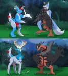 anthro anthro_to_feral collar duo duo_transformation feral genitals glowing hair male penis species_transformation transformation transformation_sequence alsoflick nintendo pokemon danny_(danny_the_blue_fox) tatelugia canid generation_6_pokemon legendary_pokemon mammal pokemon_(species) xerneas yveltal absurd_res hi_res