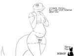 anthro blush breasts dialogue female genitals nipples non-mammal_breasts pregnant pregnant_anthro pregnant_female pussy solo tail talking_to_viewer tattoo text womb_tattoo maxim_theos overlord_(series) crusch_lulu lizard_man lizard lizardman lizardman_(overlord) reptile scalie 4:3 black_and_white english_text hi_res monochrome