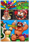 anthro balls belly clothing dialogue erection facial_hair genitals group hat headgear headwear humanoid_genitalia humanoid_hands humanoid_penis kemono macro male moobs mustache nipples outside overweight overweight_male penis text text_on_clothing text_on_hat text_on_headwear uhokue mario_bros nintendo bowser mario human koopa mammal scalie 2018 comic japanese_text