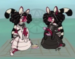 alternative_fashion anthro beverage black_hair cake curls dessert duo female food glamfur goth gothic_lolita hair j-fashion kuro_lolita lolita_(fashion) shiro_lolita tail tea victorian_goth deervvitch victoria bassariscus mammal procyonid ring-tailed_cat charlotte_(disambiguation) low_res sibling_(lore) twins_(lore)