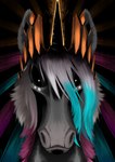 anthro crown female fur glowing glowing_eyes glowing_horn grey_body grey_fur hair headgear horn long_hair looking_at_viewer magic magic_user serious serious_face solo white_hair zeptophidia disco_elysium authority_(disco_elysium) equid equine horse mammal digital_media_(artwork) digital_painting_(artwork) hi_res portrait