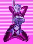 clothed clothing female kneeling navel navel_piercing nipples not_furry open_mouth panties piercing pole solo stripper stripper_pole tight_clothing underwear kate_starling bioware electronic_arts mass_effect liara_t'soni alien alien_humanoid asari humanoid 3:4