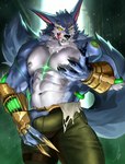 abs anthro areola barazoku blue_body blue_fur bulge bulge_grab claws clothed clothing facial_scar fangs forehead_scar fur licking licking_lips looking_at_viewer male manly muscular muscular_anthro muscular_arms muscular_male navel neck_tuft nipples scar seductive sharp_teeth smile solo tail teasing teasing_viewer teeth thick_arms thick_thighs tongue tongue_out topless tuft yellow_sclera ig1119 league_of_legends riot_games tencent warwick_(lol) canid canine canis mammal wolf hi_res