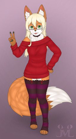 anthro big_tail blep blonde_hair clothing collar colored_nails digit_ring eyewear female fur gesture glasses green_eyes hair hand_gesture jewelry legwear long_hair looking_at_viewer nails neck_tuft orange_body orange_fur ring solo sweater tail thigh_highs tongue tongue_out topwear tuft v_sign wedding_ring jm-luxro art_fight artfight2025 stella_(stellaamoris) canid canine fox mammal absurd_res hi_res