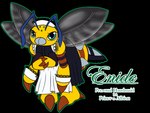 antennae_(anatomy) anthro clothing female green_eyes maid_apron maid_headdress maid_uniform solo text uniform wings yellow_body roguemorpho bandai_namco digimon digimon_(species) fanbeemon 4:3 alpha_channel english_text