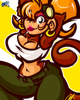 alternative_fashion anthro breasts ear_piercing eyeshadow eyewear female ganguro_(fashion) goggles gyaru j-fashion lips makeup navel piercing pigtails pink_lips solo y2k_(fashion) lilchu mario_bros nintendo yoshi's_island fan_character ukiki haplorhine mammal monkey primate 4:5 digital_media_(artwork) hi_res