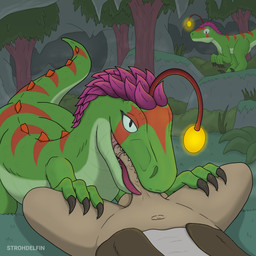 being_watched bestiality cave claws clothed clothing detailed_background duo feather_hair feathers fellatio female female_on_human feral feral_penetrated first_person_view genital_danger_play green_body green_scales human_on_feral human_penetrating human_penetrating_feral human_pov interspecies looking_at_another looking_at_viewer male male/female male_on_feral male_pov open_mouth oral penetration penile penis_in_mouth pov_blowjob pseudo_hair purple_feather_hair scales sex sharp_teeth teeth tongue tongue_out tongue_out_fellatio strohdelfin hytale cave_raptor_(hytale) dinosaur dromaeosaurid human hybrid mammal prehistoric_species reptile saurischian scalie theropod velociraptor 1:1 hi_res
