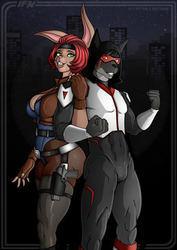 anthro armor big_breasts black_body black_clothing black_fur black_latex black_legwear black_thigh_highs bodysuit breasts brown_body brown_clothing brown_fur brown_gloves brown_handwear brown_jacket brown_topwear clothed clothed_anthro clothed_female clothed_male clothing duo female fingerless_gloves fishnet_clothing fishnet_leggings fishnet_legwear fur gloves green_eyes gun hair handgun handwear hood hoodie_bodysuit jacket latex latex_clothing latex_legwear latex_thigh_highs leg_holster leggings legwear leotard looking_at_viewer male pistol ranged_weapon red_eyes red_hair skinsuit thigh_highs tight_clothing topwear visor weapon planktonheretic melody_rain shaid_tomson canid canine canis lagomorph leporid mammal rabbit wolf 2025 hi_res story story_in_description
