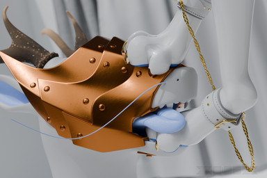 ankle_cuffs anthro antlers armor blue_paws clothing cuff_(restraint) duo feet gold_(metal) horn latex legwear open_mouth paws piercing restraints slave stockings translucent xnix mythology dragon mythological_creature mythological_scalie scalie 3:2 3d_(artwork) digital_media_(artwork) hi_res
