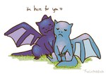 chibi claws crouching duo fangs feral grass plant sitting smile teeth wings thelatestkate mythology dragon mythological_creature mythological_scalie scalie