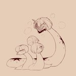 ambiguous_gender blank_expression blank_stare blush closed_smile fangs female feral group hair horn looking_at_viewer mouth_closed pupils serpentine simple_background smile smirk steam teeth trio cold-blooded-twilight reptile scalie snake hi_res monochrome