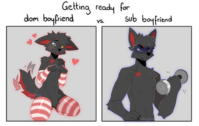 anthro black_body black_fur blep blush clothing exercise fur heart_symbol legwear male mostly_nude red_body red_fur solo tail tail_motion tailwag text thigh_highs tongue tongue_out workout spraykitty canid canine mammal 2023 artist_name digital_media_(artwork) english_text