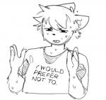 4_fingers anthro bodily_fluids clothing fingers male shirt simple_background solo sweat t-shirt text topwear white_background pochowek skala slavoj_zizek domestic_cat felid feline felis mammal english_text hi_res meme monochrome