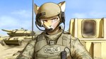 anthro army army_uniform clothed clothing cloud detailed_background electronics eye_through_hair female female_anthro fully_clothed fully_clothed_anthro fully_clothed_female grey_eyes hair headgear headphones headset headset_microphone heterochromia military red_eyes scar sky snout solo tank translucent translucent_hair vehicle white_hair endjfcar chloe_(hunglee) felid leopard mammal pantherine 2020 hi_res