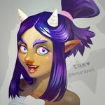 2_horns ambiguous_gender eyebrows fangs hair hair_bun horn humanoid_pointy_ears lips long_hair pointy_ears purple_hair smile solo teeth katherine_murray asian_mythology east_asian_mythology korean_mythology mythology dokkaebi_(species) humanoid ogre 1:1 colored hi_res shaded