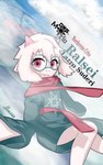 ambiguous_gender anthro city clothing cloud cloudy_sky eyewear floppy_ears fluffy fur glasses horn pink_horn raised_leg red_eyes robe scarf sky smile solo white_body white_fur milin_goatmonsto deltarune monstio undertale_(series) ralsei ralsei_(monstio) ralsei_lazro bovid caprine goat mammal 5:8 hi_res male_(lore)