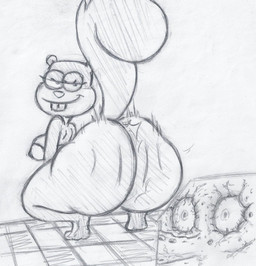 anthro ass_clapping bare_shoulders barefoot bedroom_eyes big_breasts big_butt big_eyes biped bottom_heavy bottomless bottomless_anthro bottomless_female bra bra_only breasts buckteeth butt clothed clothing crouching duo emanata eyelashes feet female flash_emanata floor half-closed_eyes head_turned huge_butt impact_lines iris long_eyelashes looking_at_another looking_at_another's_butt looking_at_butt looking_at_viewer looking_back looking_back_at_viewer male mouth_closed narrowed_eyes nipple_outline plantigrade pupils raised_heel round_eyes seductive simple_background smile smiling_at_viewer smirk smirking_at_viewer tail teeth thick_thighs three-quarter_view tile tile_floor toes twerking underwear underwear_only white_background wide_eyed takeshi1000 nickelodeon spongebob_squarepants sandy_cheeks spongebob_squarepants_(character) aquatic eastern_grey_squirrel grey_squirrel mammal rodent sciurid sea_sponge tree_squirrel 2026 black_and_white hi_res monochrome traditional_media_(artwork)