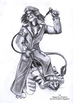 ball_gag clothing coat dominant duo gag gagged leash leash_pull male medal topwear trenchcoat skyeylion felid lion mammal pantherine tiger 2014 graphite_(artwork) greyscale monochrome traditional_media_(artwork)