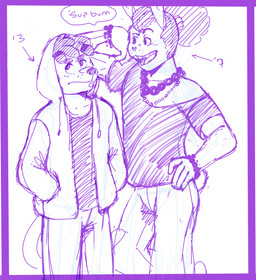 anthro bracelet clothed clothing dialogue dreadlocks duo eye_roll eyebrows facial_piercing fur hair hair_bun hand_in_pocket hoodie jewelry kabedon labret_piercing leaning_over lip_piercing long_tail male necklace oversized_clothing oversized_shirt oversized_topwear piercing pockets raised_eyebrow shirt simple_background smile tail topwear whisker_spots white_background p_rindustries gale_(p_rindustries) wynn_(p_rindustries) felid lagomorph leporid mammal pantherine rabbit 2020 guide_lines hi_res sketch