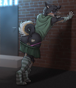 anthro anus blush bottomwear bubble butt clothed clothing crossdressing drunk drunk_bubble femboy heart_(marking) legwear looking_back male markings panties panties_down partially_clothed raised_tail skirt solo substance_intoxication tail thigh_highs underwear underwear_down miramint chunks_(bestdoggo) canid canine canis domestic_dog mammal shiba_inu spitz absurd_res hi_res nonbinary_(lore)