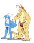 4:5 anthro bulge canid canine clothing detailed_bulge dragon drakonika123 duo erection genital_outline genitals hi_res jockstrap kemono male male/male mammal muscular muscular_male mythological_creature mythological_scalie mythology penis penis_outline scalie size_difference tail underwear