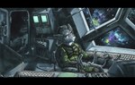 anthro biped black_bars chair detailed_background duo electronics flight_suit fur furniture grey_body grey_fur male monitor on_chair pilot red_eyes shadowy_figure sitting sitting_on_chair space spacecraft star vehicle window ewgengster canid canine canis mammal wolf 2023 hi_res letterbox traditional_media_(artwork)