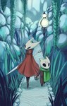 ambiguous_gender dragging_object duo female garden nature pathway text walking walking_towards_viewer waterfall weapon box_chan hollow_knight team_cherry fan_character hornet_(hollow_knight) the_wanderer_(msignmeup) arthropod vessel_(species) absurd_res english_text hi_res stepbrother_(lore) stepsibling_(lore) stepsister_(lore)