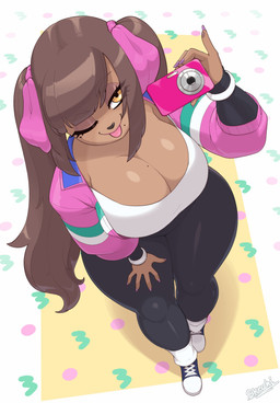 5_fingers abstract_background accessory amber_eyes anthro bangs big_breasts blep bow_ribbon bracelet breasts brown_body brown_fur camera cleavage clothed clothing colored_nails eyelashes female fingers footwear fur hair hair_accessory hair_bow hair_ribbon high-angle_view holding_camera holding_object huge_breasts jacket jewelry leggings legwear lipstick long_hair makeup markings mole_(marking) mole_on_breast mole_under_eye mole_under_mouth nails one_eye_closed open_clothing open_jacket open_topwear pawpads pigtails pink_lipstick purple_nails ribbons shoes sneakers solo thick_thighs tongue tongue_out topwear wide_hips windbreaker wink skecchiart czekoladka_(skecchiart) bird_dog canid canine canis domestic_dog hunting_dog irish_setter mammal setter 2025 absurd_res hi_res signature