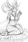 anthro breasts clothed clothing eyewear female group horn macro male navel rat_tail size_difference solo_focus tail hladilnik warhammer_(franchise) warhammer_fantasy grey_seer the_horned_rat verminqueen deity demon mammal rodent skaven digital_drawing_(artwork) digital_media_(artwork) hi_res monochrome sketch