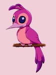 ambiguous_gender beak feathers looking_at_viewer perching pink_background pink_beak purple_body purple_eyes purple_feathers simple_background solo angry_hamster disney lilo_and_stitch hunkahunka alien avian experiment_(lilo_and_stitch) 2020 hi_res signature